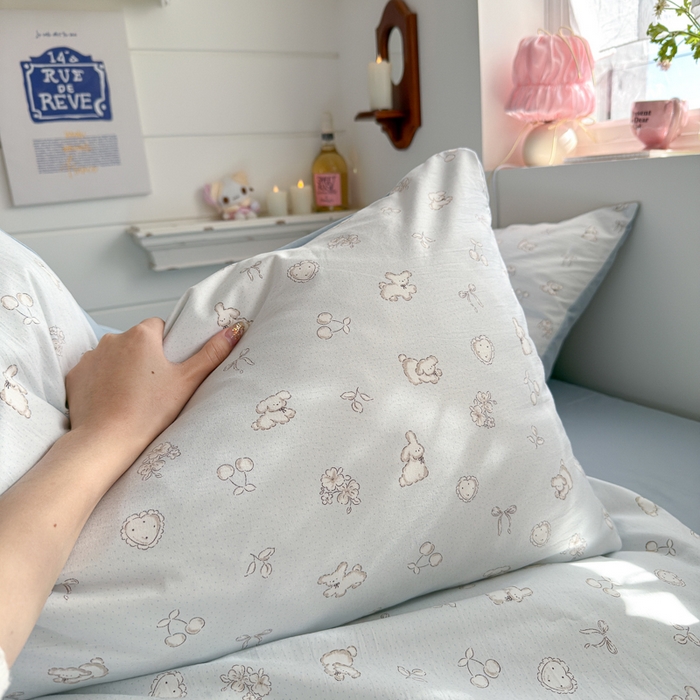 91家纺网 家纺一手货源 找家纺 佳鸿家纺 2026新款【提供买家秀】110克高克重云朵棉四件套学生宿舍三件套床单款床笠款 雾蓝软熊