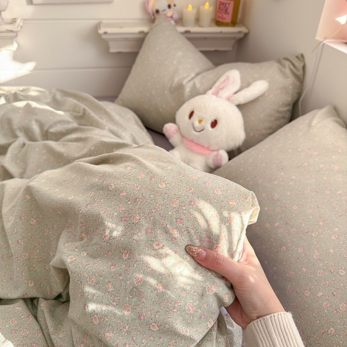 91家纺网 家纺一手货源 找家纺 佳鸿家纺 2026新款【提供买家秀】110克高克重云朵棉四件套学生宿舍三件套床单款床笠款 雾里春芽