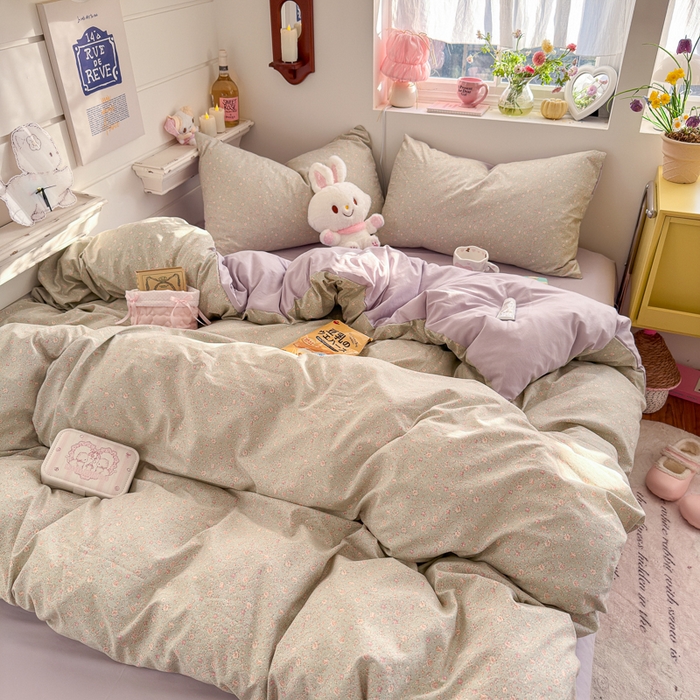 91家纺网 家纺一手货源 找家纺 佳鸿家纺 2026新款【提供买家秀】110克高克重云朵棉四件套学生宿舍三件套床单款床笠款 雾里春芽