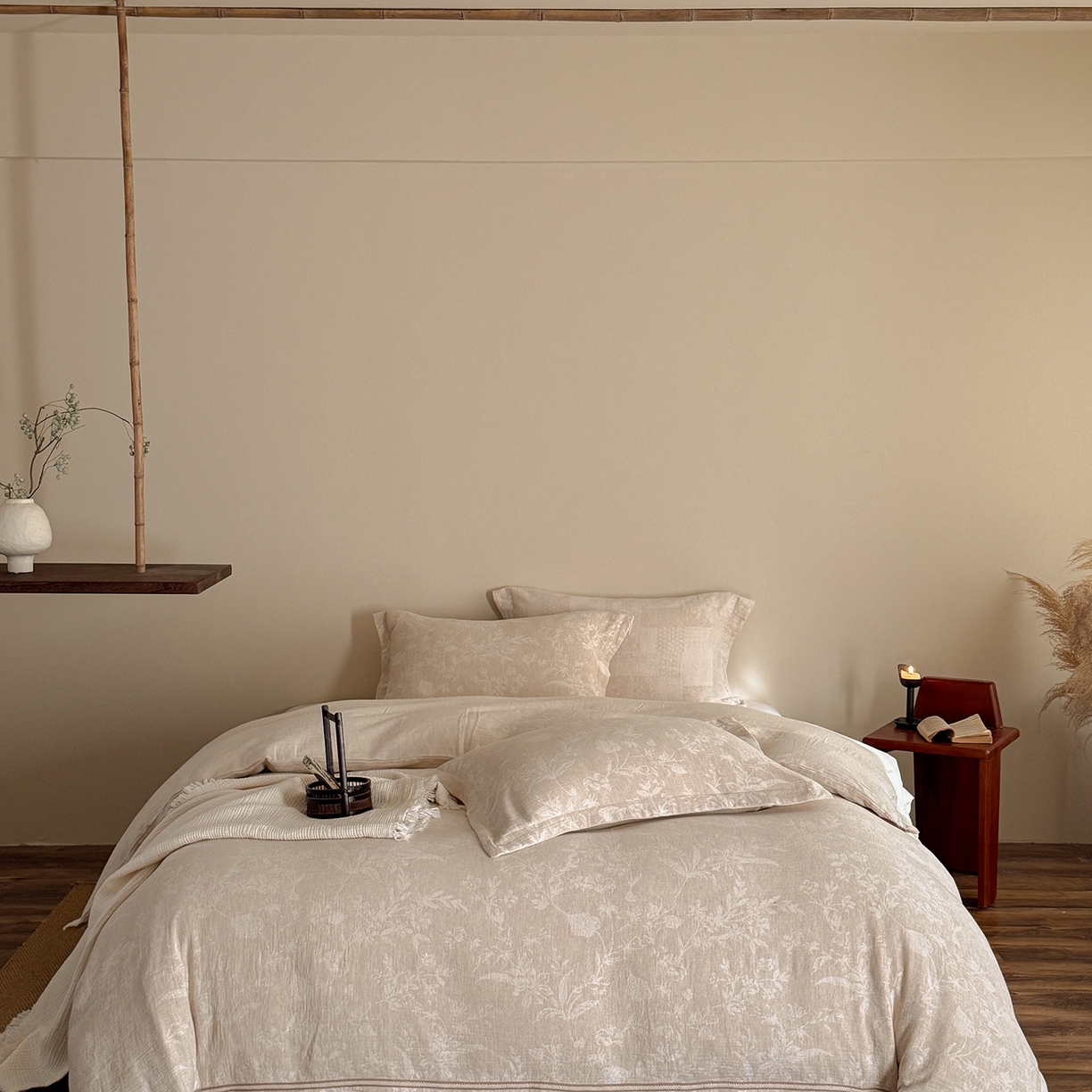 91家纺网 家纺一手货源 找家纺 （总）爱丽丝 2026新款色织提花棉麻四件套-如梦令织带款