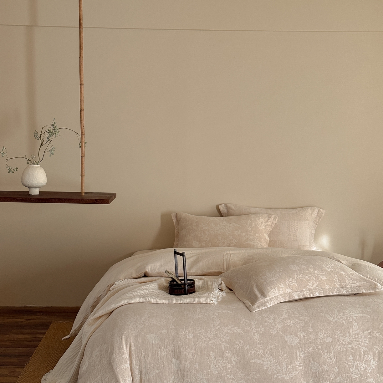 91家纺网 家纺一手货源 找家纺 （总）爱丽丝 2026新款色织提花棉麻四件套-如梦令织带款