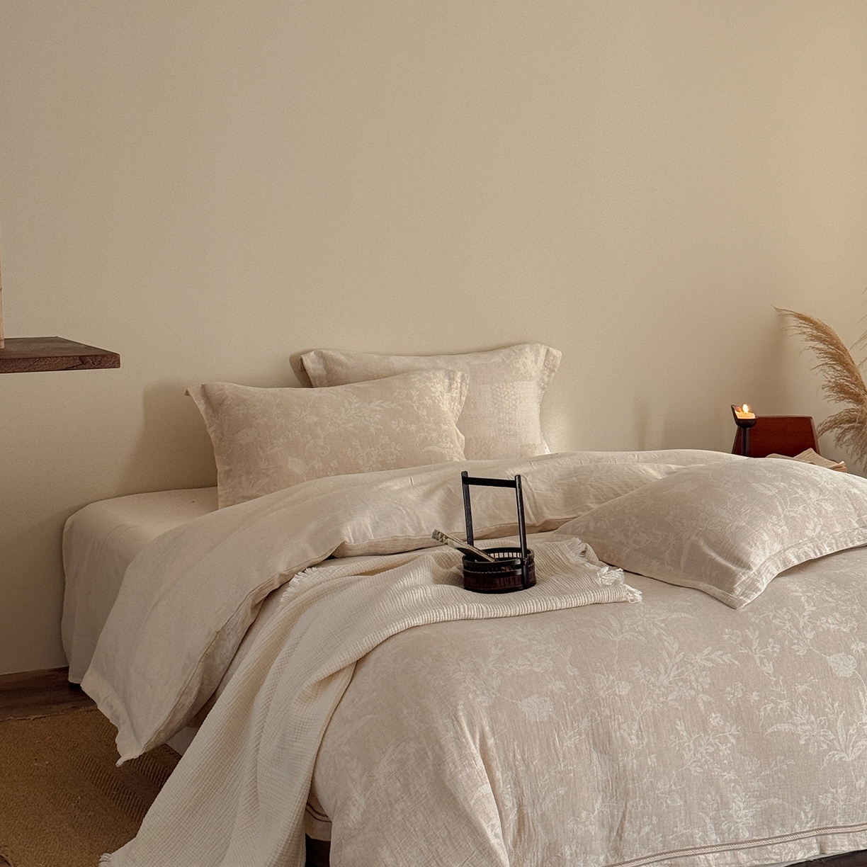 91家纺网 家纺一手货源 找家纺 （总）爱丽丝 2026新款色织提花棉麻四件套-如梦令织带款