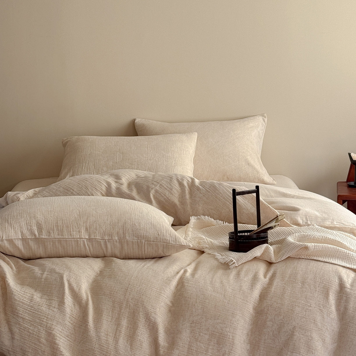 91家纺网 家纺一手货源 找家纺 （总）爱丽丝 2026新款色织提花棉麻四件套-如梦令基础款