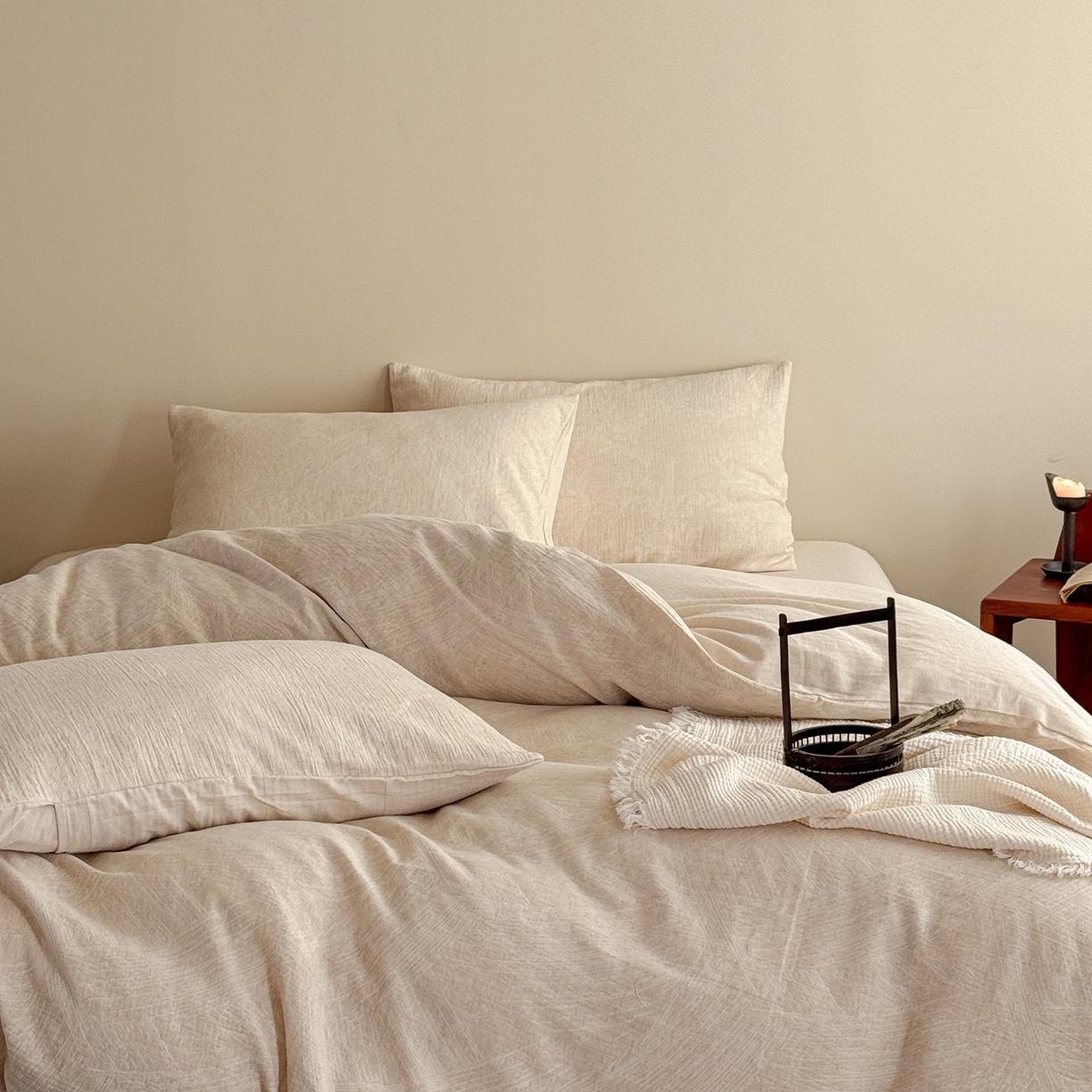 91家纺网 家纺一手货源 找家纺 （总）爱丽丝 2026新款色织提花棉麻四件套-鎏光织带款