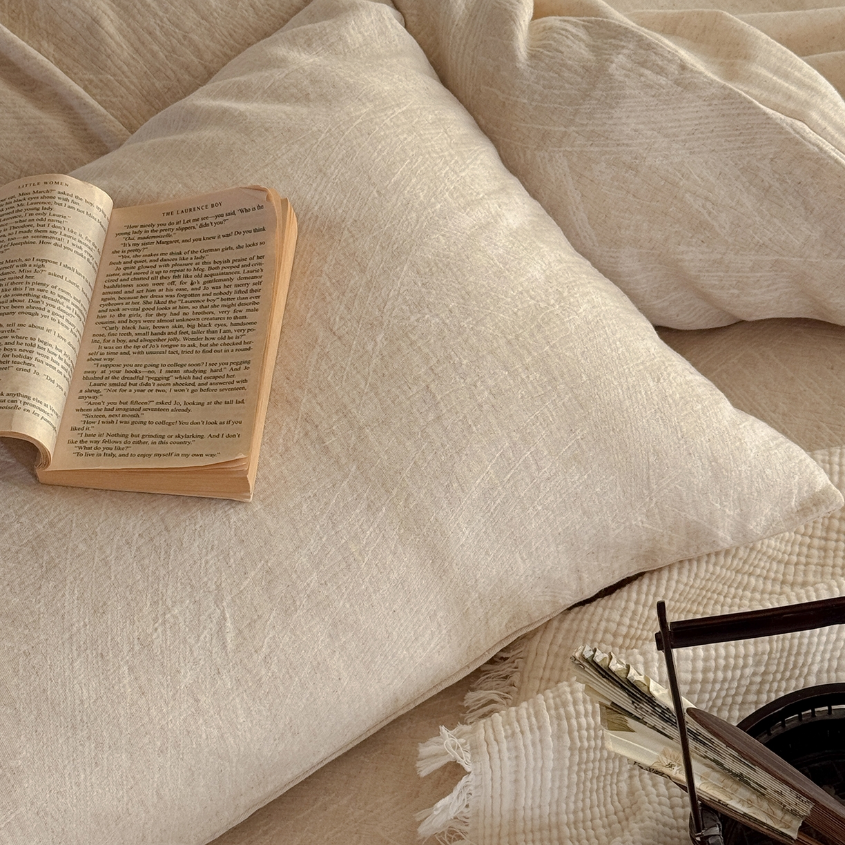 91家纺网 家纺一手货源 找家纺 （总）爱丽丝 2026新款色织提花棉麻四件套-鎏光织带款