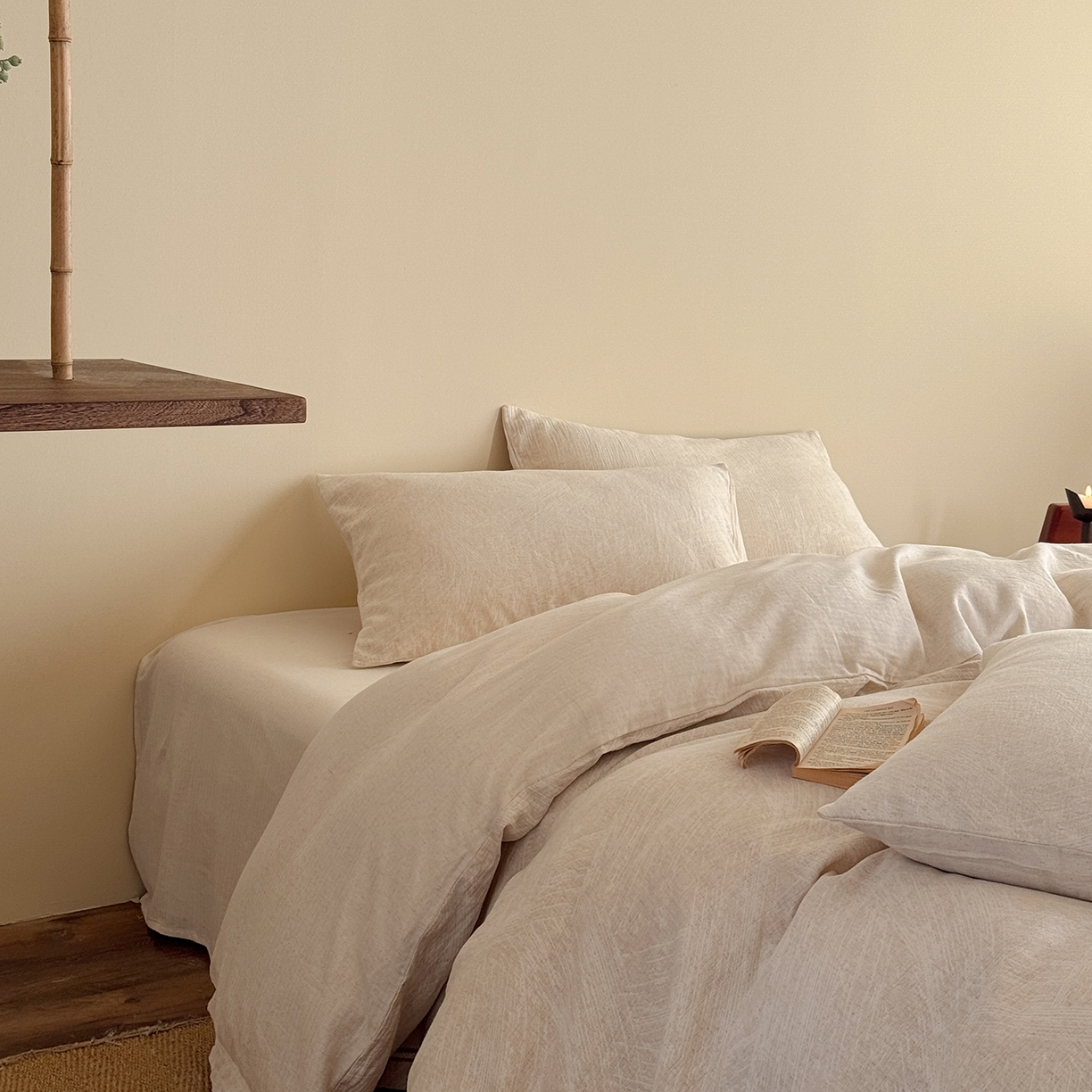 91家纺网 家纺一手货源 找家纺 （总）爱丽丝 2026新款色织提花棉麻四件套-鎏光织带款