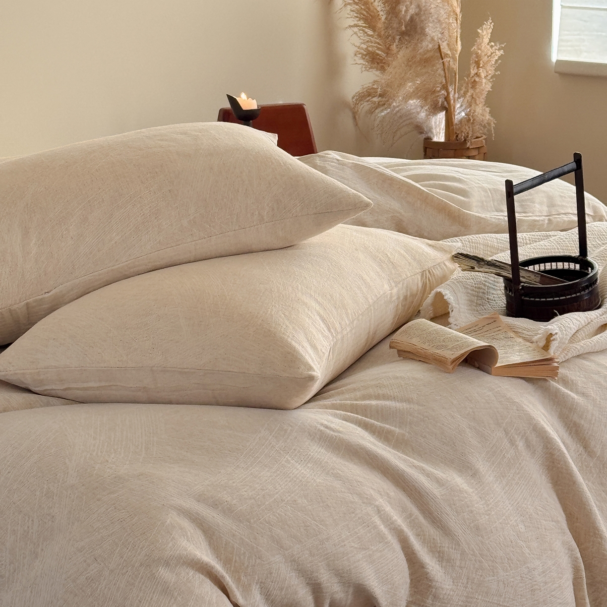 91家纺网 家纺一手货源 找家纺 （总）爱丽丝 2026新款色织提花棉麻四件套-鎏光织带款