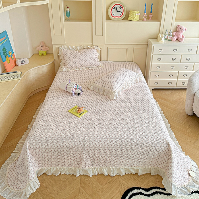 91家纺网 家纺一手货源 找家纺 栩裕纺织 2025新款全棉双层纱床盖三件套四件套 梦寐花都