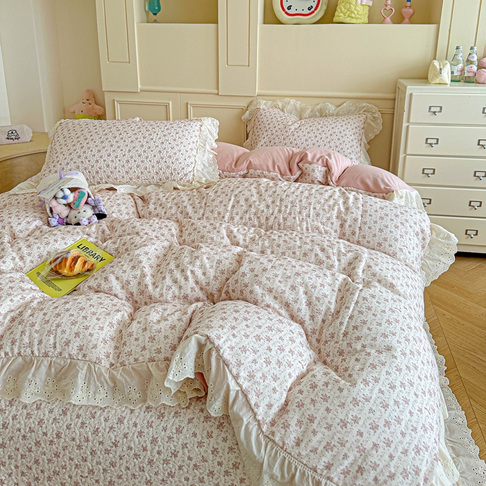 91家纺网 家纺一手货源 找家纺 栩裕纺织 2025新款全棉双层纱床盖三件套四件套 梦寐花都