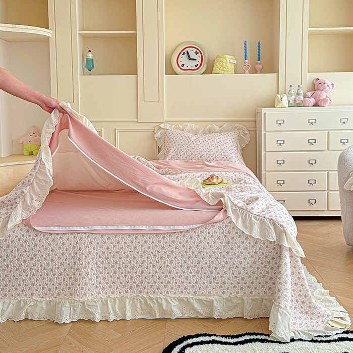 91家纺网 家纺一手货源 找家纺 栩裕纺织 2025新款全棉双层纱床盖三件套四件套 梦寐花都