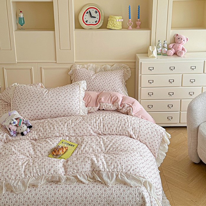 91家纺网 家纺一手货源 找家纺 栩裕纺织 2025新款全棉双层纱床盖三件套四件套 梦寐花都