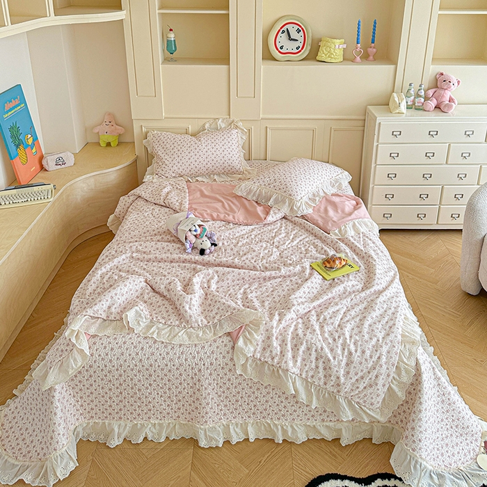 91家纺网 家纺一手货源 找家纺 栩裕纺织 2025新款全棉双层纱床盖三件套四件套 梦寐花都