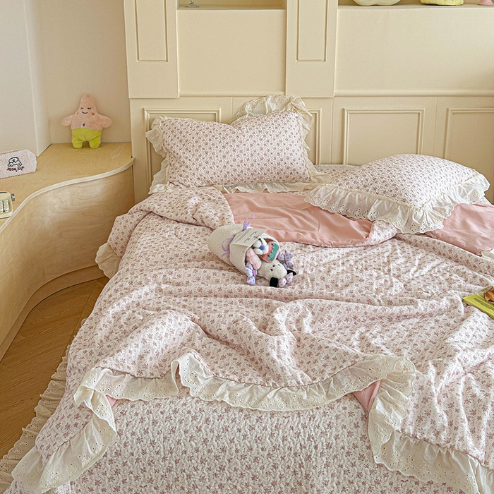 91家纺网 家纺一手货源 找家纺 栩裕纺织 2025新款全棉双层纱床盖三件套四件套 梦寐花都