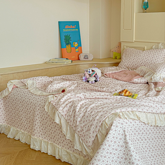 91家纺网 家纺一手货源 找家纺 栩裕纺织 2025新款全棉双层纱床盖三件套四件套 梦寐花都