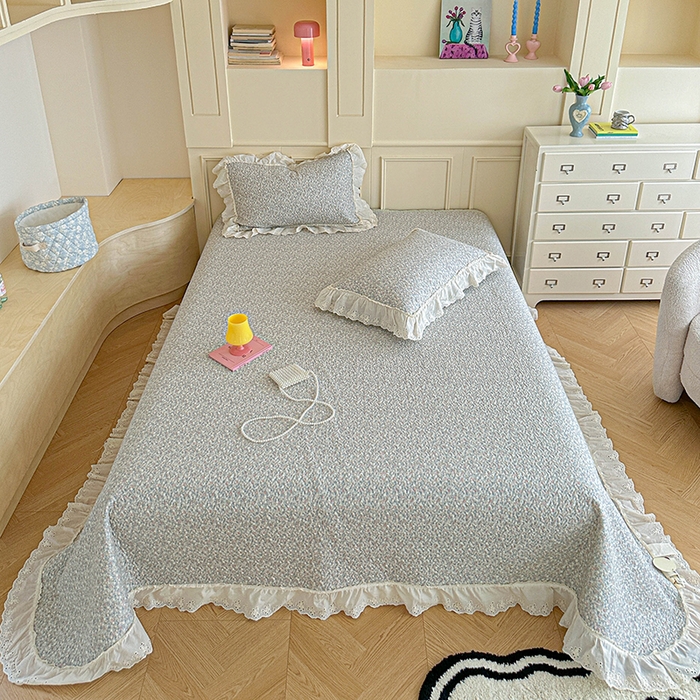 91家纺网 家纺一手货源 找家纺 栩裕纺织 2025新款全棉双层纱床盖三件套四件套 抹茶小团子-咖