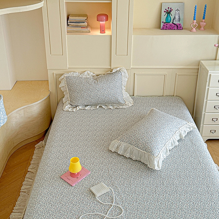 91家纺网 家纺一手货源 找家纺 栩裕纺织 2025新款全棉双层纱床盖三件套四件套 抹茶小团子-咖