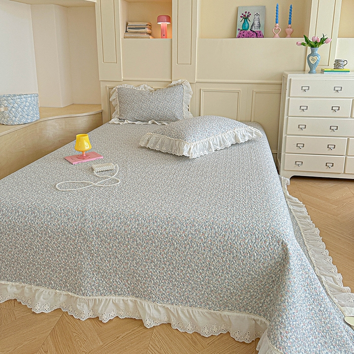 91家纺网 家纺一手货源 找家纺 栩裕纺织 2025新款全棉双层纱床盖三件套四件套 抹茶小团子-咖