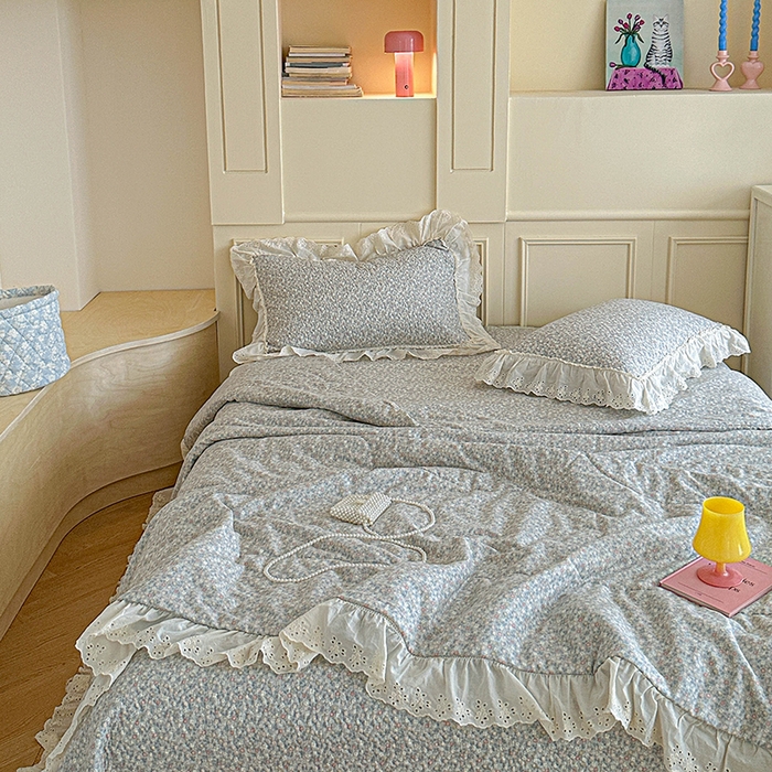 91家纺网 家纺一手货源 找家纺 栩裕纺织 2025新款全棉双层纱床盖三件套四件套 抹茶小团子-咖