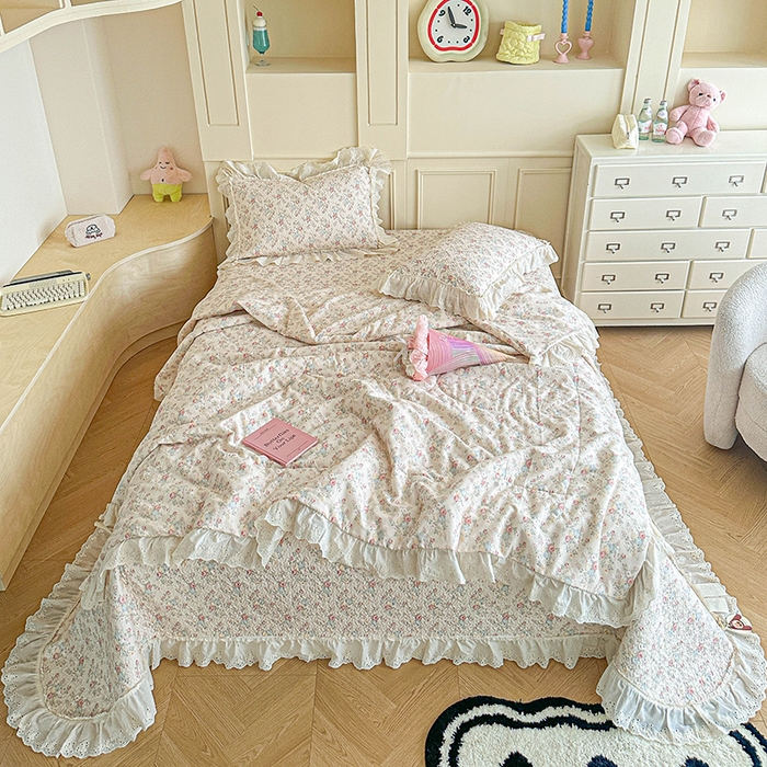 91家纺网 家纺一手货源 找家纺 栩裕纺织 2025新款全棉双层纱床盖三件套四件套 木映-绿