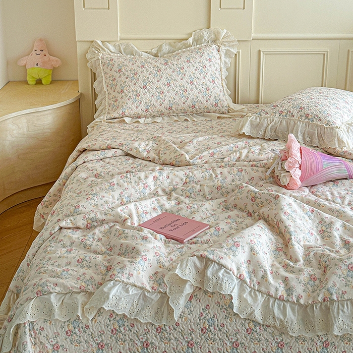 91家纺网 家纺一手货源 找家纺 栩裕纺织 2025新款全棉双层纱床盖三件套四件套 木映-绿