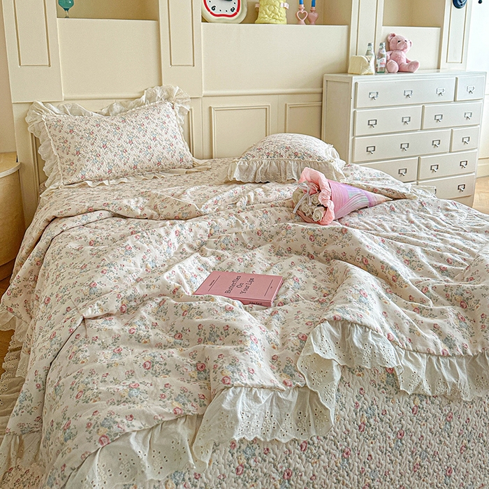 91家纺网 家纺一手货源 找家纺 栩裕纺织 2025新款全棉双层纱床盖三件套四件套 木映-绿