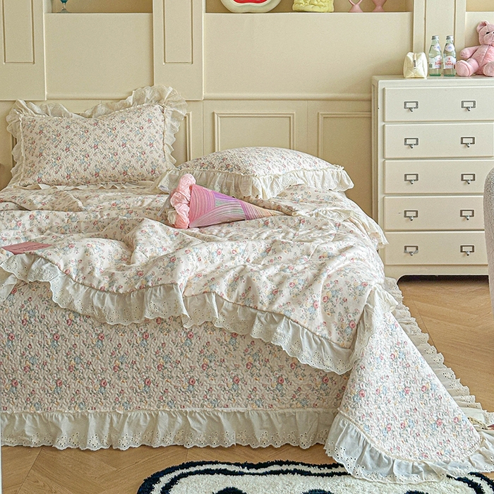 91家纺网 家纺一手货源 找家纺 栩裕纺织 2025新款全棉双层纱床盖三件套四件套 木映-绿