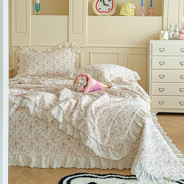 91家纺网 家纺一手货源 找家纺 栩裕纺织 2025新款全棉双层纱床盖三件套四件套 木映-绿