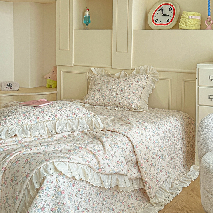 91家纺网 家纺一手货源 找家纺 栩裕纺织 2025新款全棉双层纱床盖三件套四件套 木映-绿