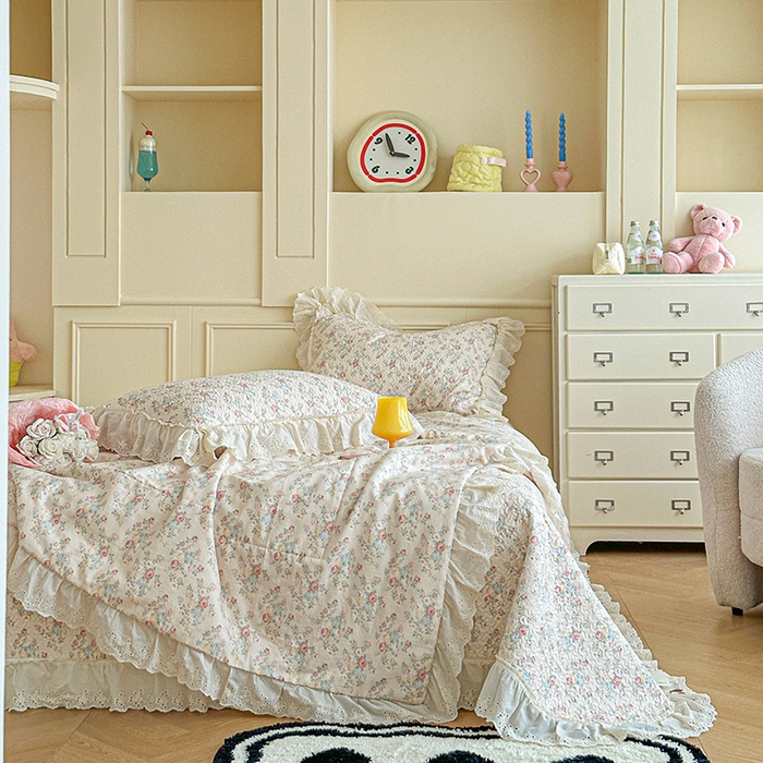 91家纺网 家纺一手货源 找家纺 栩裕纺织 2025新款全棉双层纱床盖三件套四件套 木映-绿