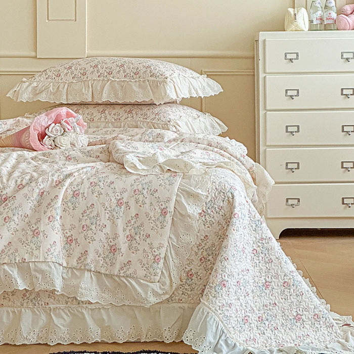 91家纺网 家纺一手货源 找家纺 栩裕纺织 2025新款全棉双层纱床盖三件套四件套 木映-绿