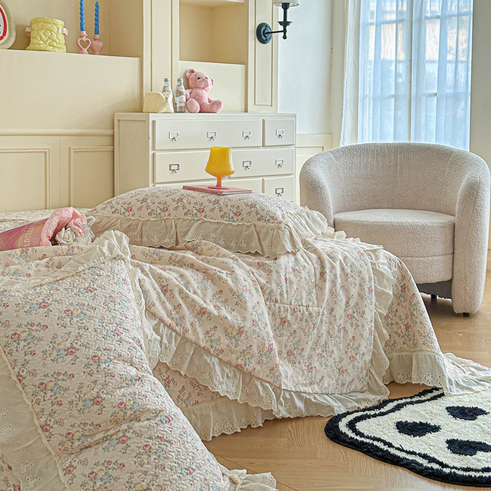 91家纺网 家纺一手货源 找家纺 栩裕纺织 2025新款全棉双层纱床盖三件套四件套 木映-绿