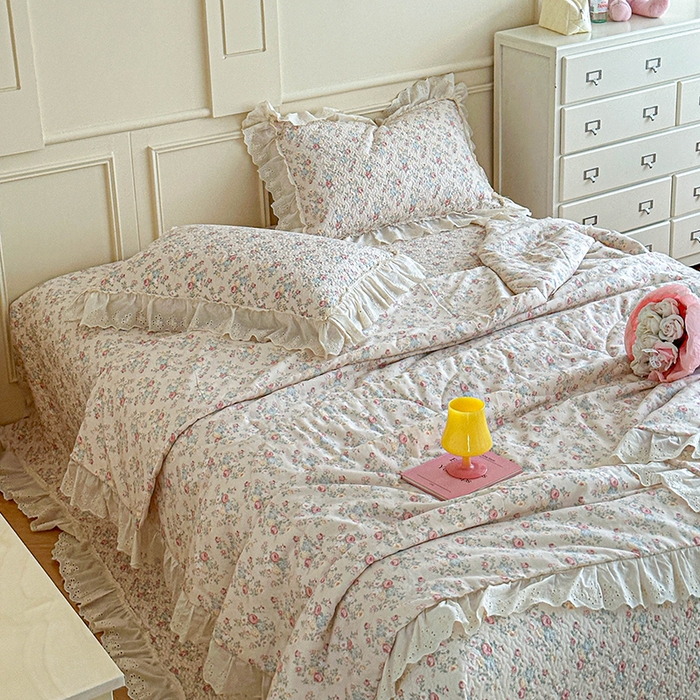 91家纺网 家纺一手货源 找家纺 栩裕纺织 2025新款全棉双层纱床盖三件套四件套 木映-绿