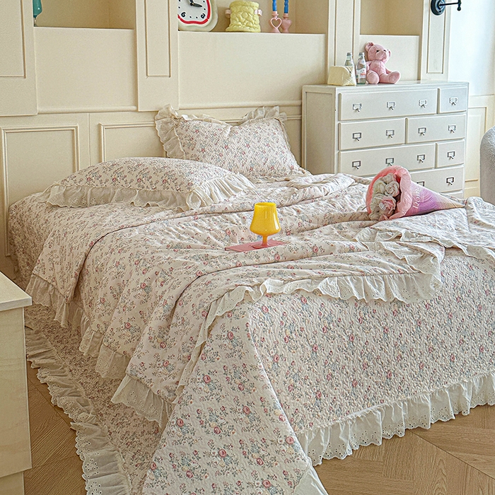 91家纺网 家纺一手货源 找家纺 栩裕纺织 2025新款全棉双层纱床盖三件套四件套 木映-绿