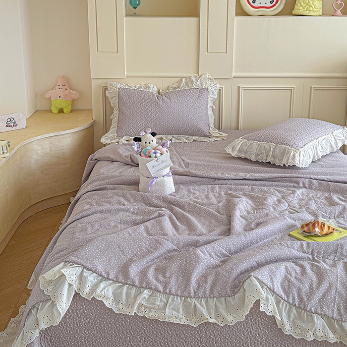 91家纺网 家纺一手货源 找家纺 栩裕纺织 2025新款全棉双层纱床盖三件套四件套 暮冬-紫