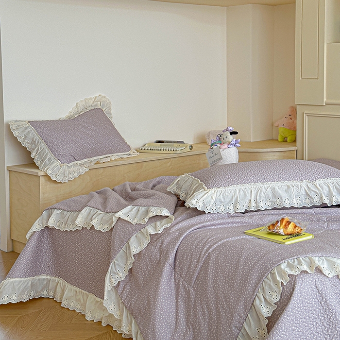 91家纺网 家纺一手货源 找家纺 栩裕纺织 2025新款全棉双层纱床盖三件套四件套 暮冬-紫