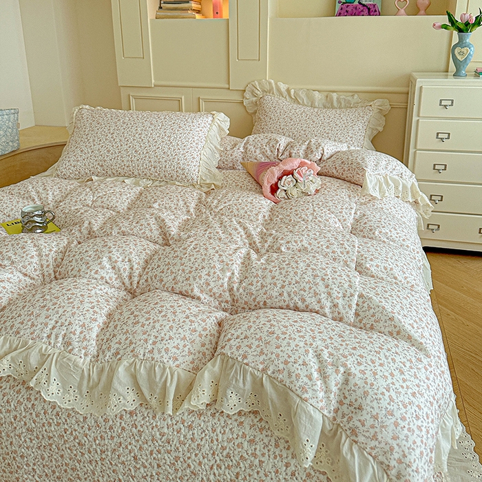 91家纺网 家纺一手货源 找家纺 栩裕纺织 2025新款全棉双层纱床盖三件套四件套 甜音少女-桔