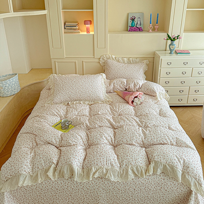 91家纺网 家纺一手货源 找家纺 栩裕纺织 2025新款全棉双层纱床盖三件套四件套 甜音少女-桔