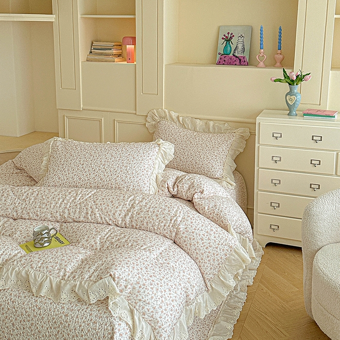 91家纺网 家纺一手货源 找家纺 栩裕纺织 2025新款全棉双层纱床盖三件套四件套 甜音少女-桔