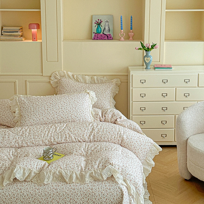 91家纺网 家纺一手货源 找家纺 栩裕纺织 2025新款全棉双层纱床盖三件套四件套 甜音少女-桔