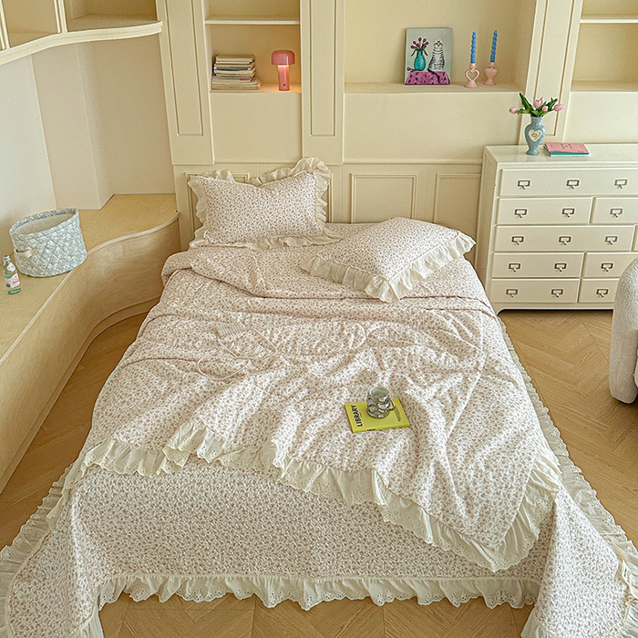 91家纺网 家纺一手货源 找家纺 栩裕纺织 2025新款全棉双层纱床盖三件套四件套 甜音少女-桔