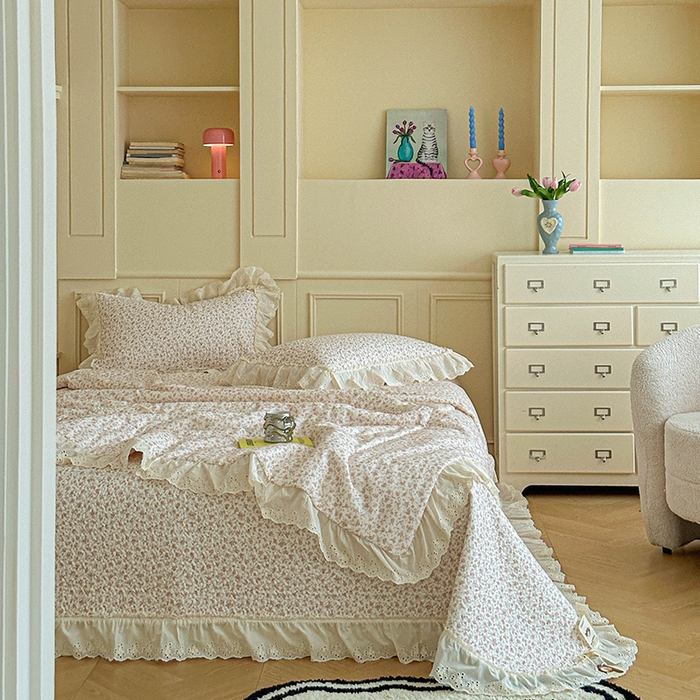 91家纺网 家纺一手货源 找家纺 栩裕纺织 2025新款全棉双层纱床盖三件套四件套 甜音少女-桔