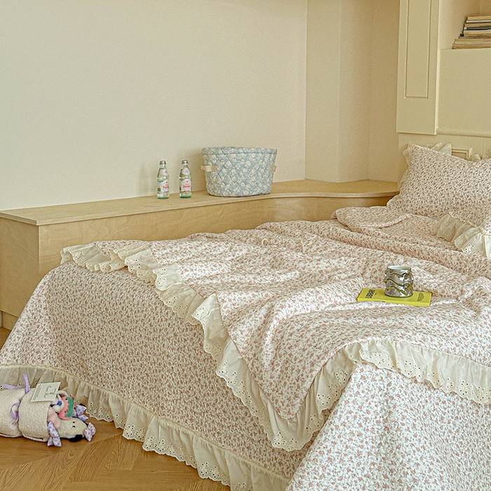 91家纺网 家纺一手货源 找家纺 栩裕纺织 2025新款全棉双层纱床盖三件套四件套 甜音少女-桔