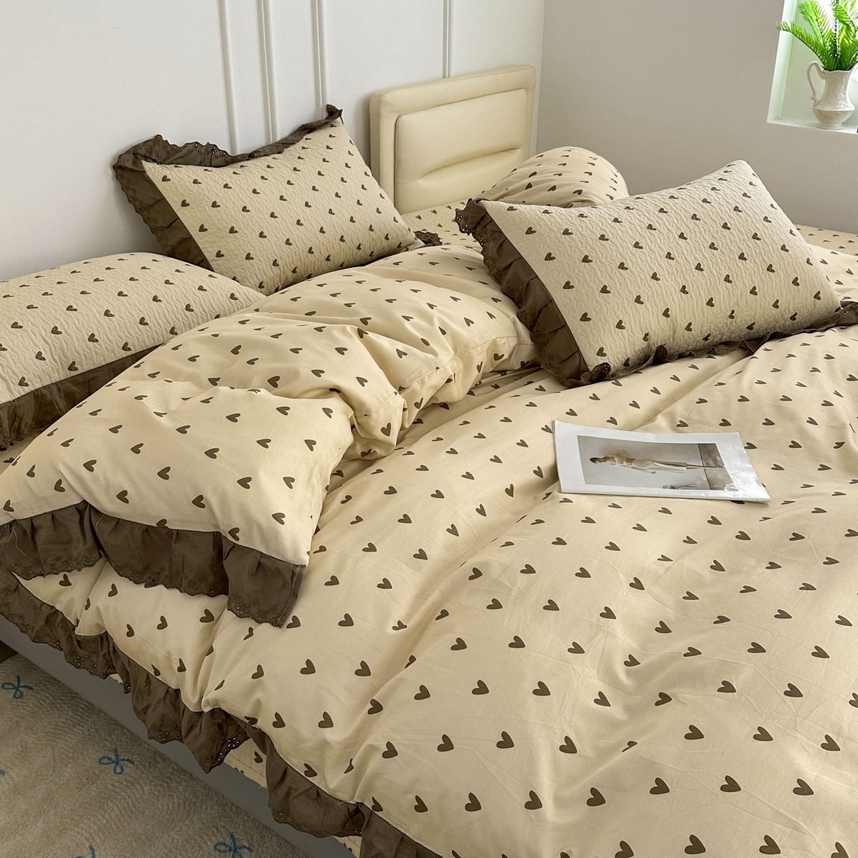 91家纺网 家纺一手货源 找家纺 暖居 2026年支持定制纯棉床盖三件套四件套大拼接床专用榻榻米农村大炕盖直角系列 爱心卡~包边款