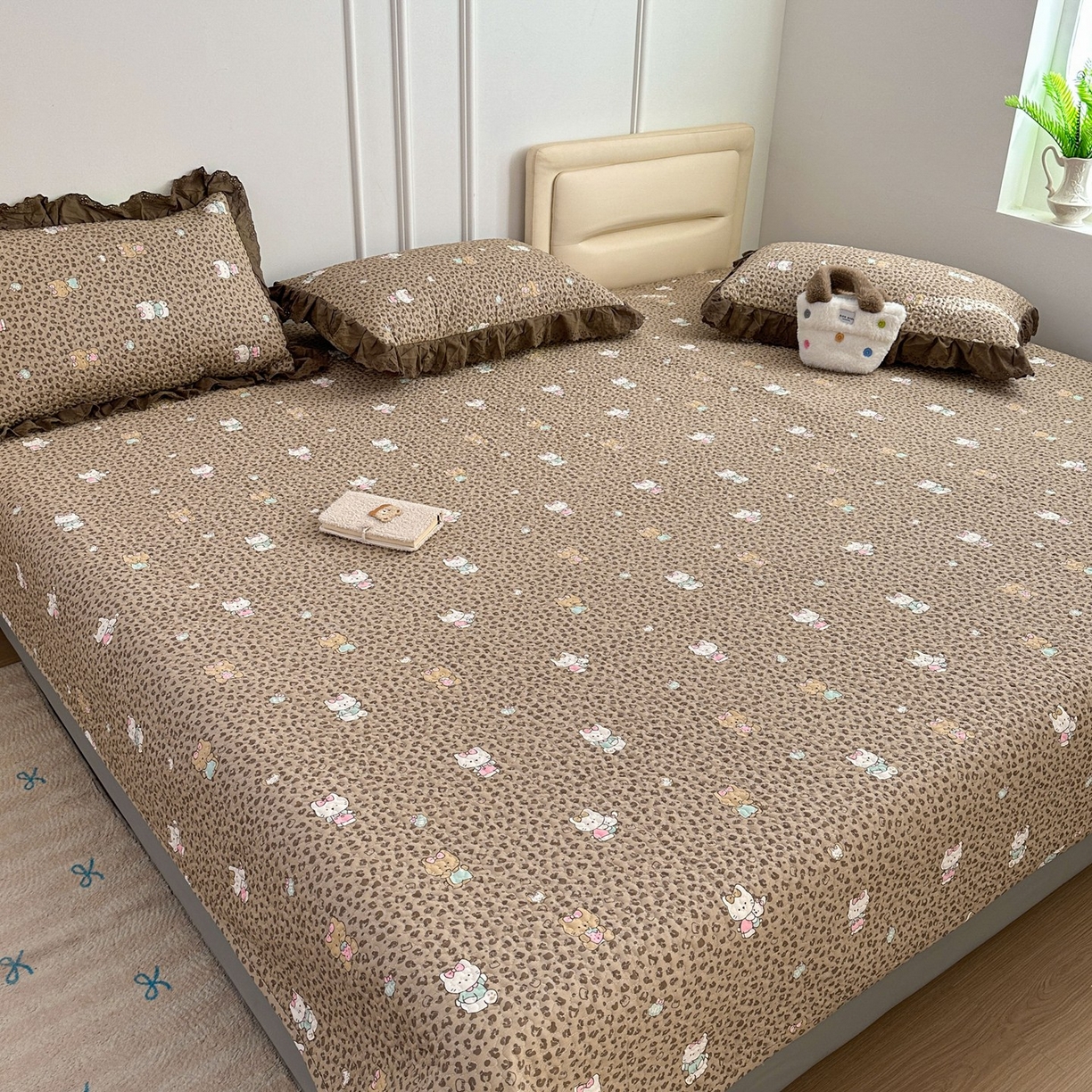 暖居 2026年支持定制纯棉床盖三件套四件套大拼接床专用榻榻米农村大炕盖直角系列 豹纹KT~包边款