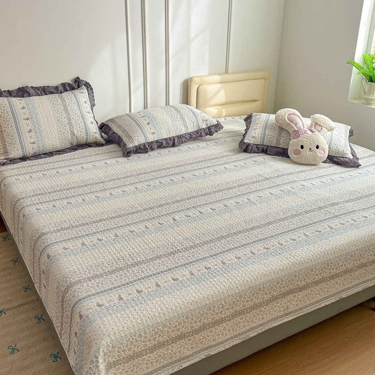 暖居 2026年支持定制纯棉床盖三件套四件套大拼接床专用榻榻米农村大炕盖直角系列 海燕兔~包边款