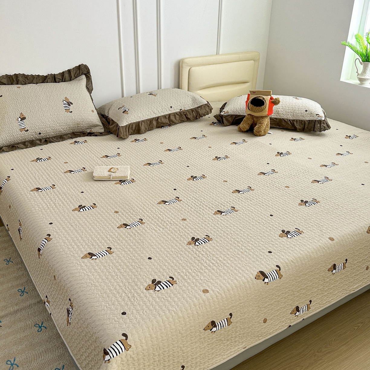 暖居 2026年支持定制纯棉床盖三件套四件套大拼接床专用榻榻米农村大炕盖直角系列 拉拉狗~包边款