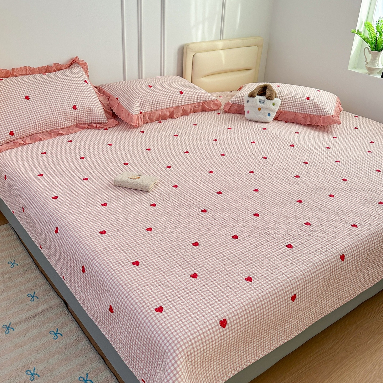 暖居 2026年支持定制纯棉床盖三件套四件套大拼接床专用榻榻米农村大炕盖直角系列 小美好~包边款