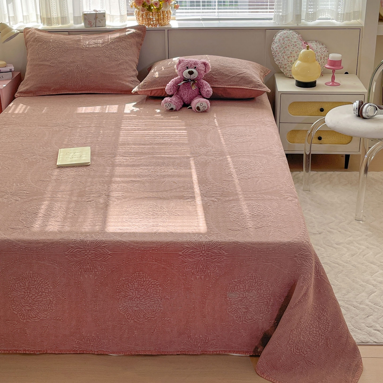 91家纺网 家纺一手货源 找家纺 （总）栩裕纺织 2025新款全棉大提花砂洗床盖三件套—花开富贵大圆满系列