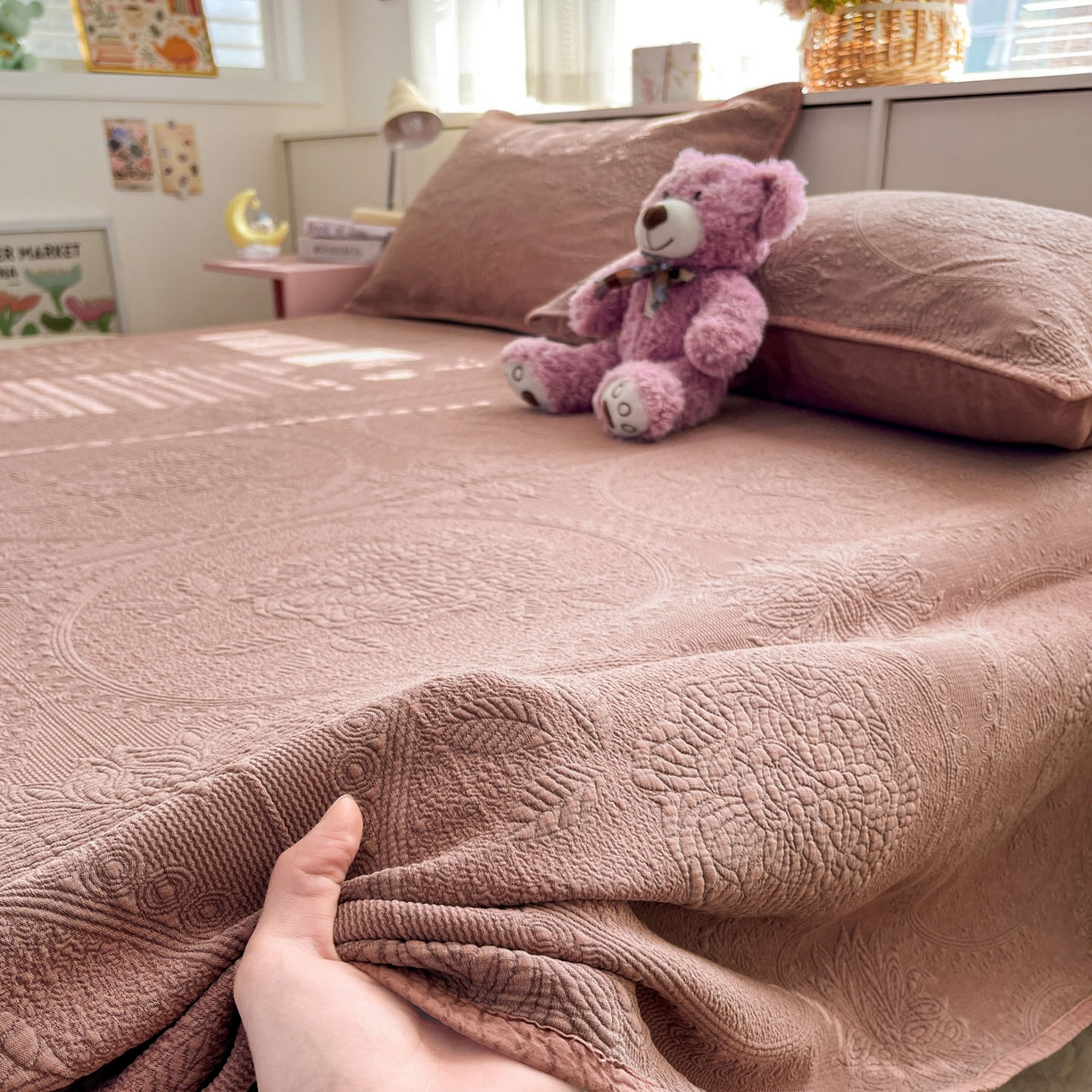 91家纺网 家纺一手货源 找家纺 （总）栩裕纺织 2025新款全棉大提花砂洗床盖三件套—花开富贵大圆满系列