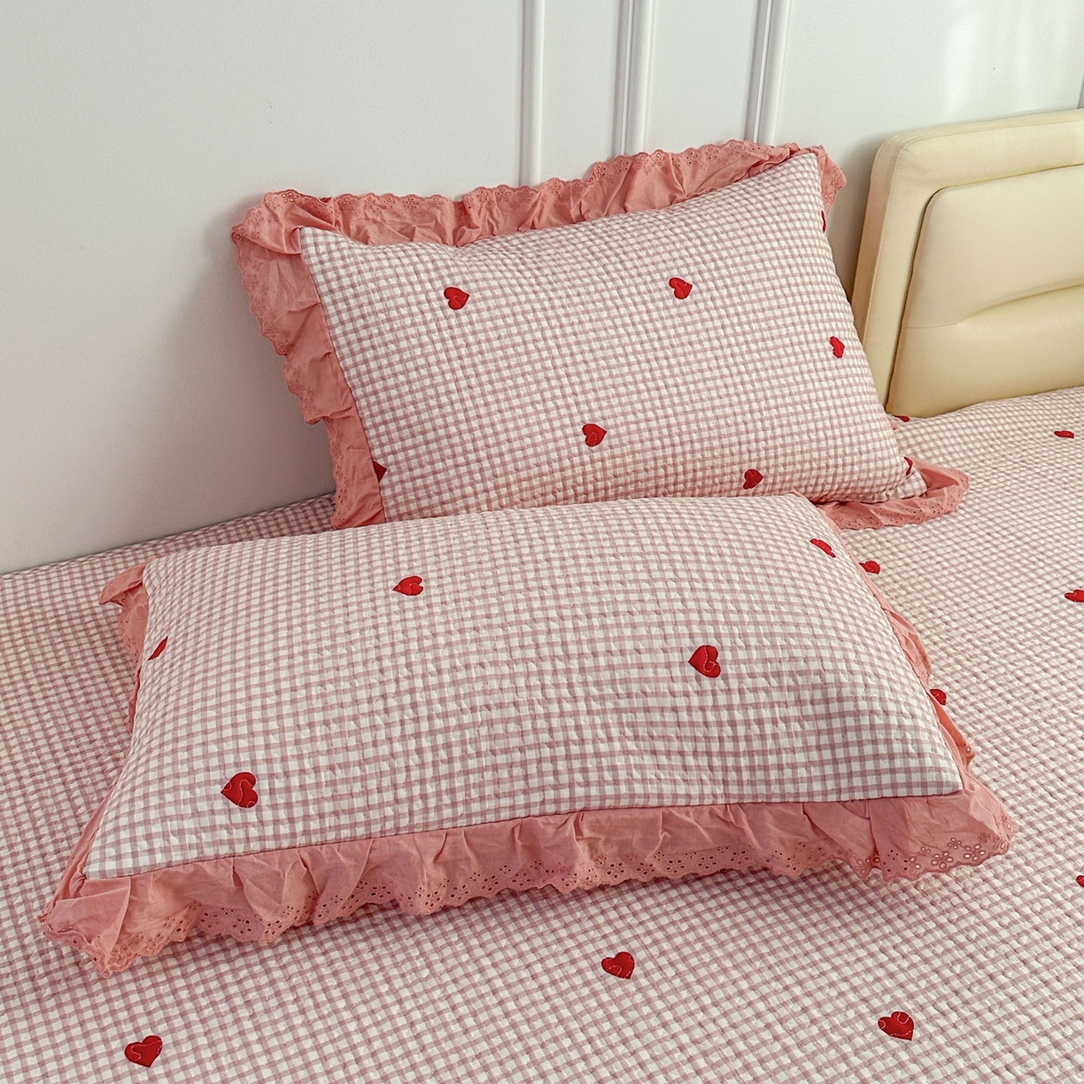 91家纺网 家纺一手货源 找家纺 暖居 2026年支持定制纯棉床盖三件套四件套大拼接床专用榻榻米农村大炕盖直角系列 小美好~包边款